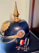 162 IR Lubeck Officer's Pickelhaube w: Sterling Cockade & medals.jpg