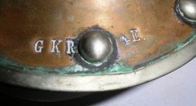 German Prussian M1867 metal Cuirassier cavalry helmet, Unit G KR 4E.jpg