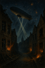 Zeppelin Over War-Torn Flemish Town.png
